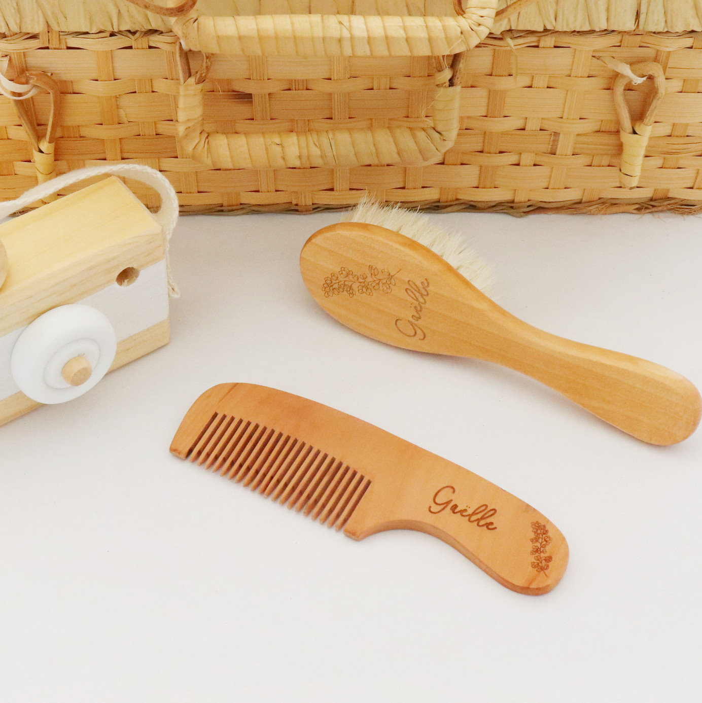 Brosses à cheveux personnalisées en bois pour bébé, animal